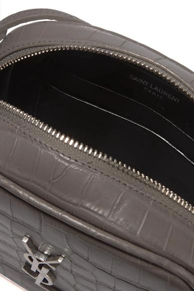 Shop Saint Laurent Monogramme Blogger Croc-effect Leather Shoulder Bag In Dark Gray