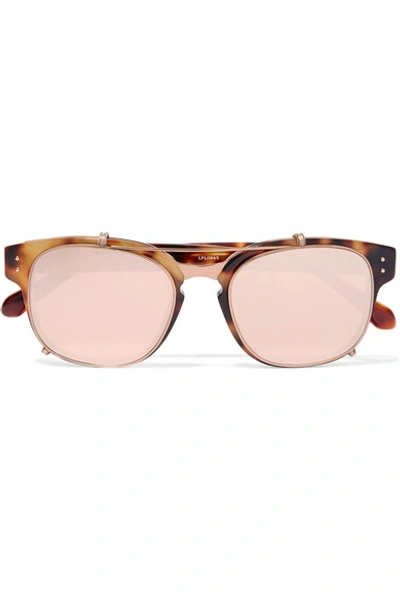 Linda Farrow Round Acetate Sunglasses W/ Clip-on Lenses, Rose Gold/tortoise