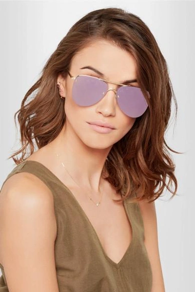 Shop Le Specs The Prince Aviator-style Gold-tone Mirrored Sunglasses