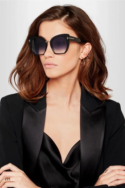 Tom Ford Samantha 55mm Sunglasses - Shiny Black/ Gradient Blue | ModeSens