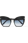 Tom Ford Samantha 55mm Sunglasses - Shiny Black/ Gradient Blue