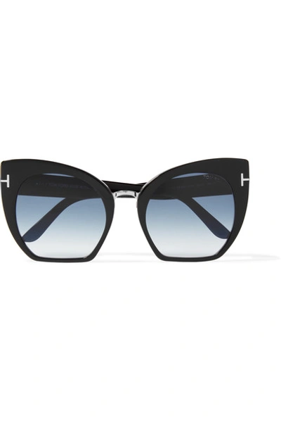 Tom Ford Samantha 55mm Sunglasses - Shiny Black/ Gradient Blue | ModeSens