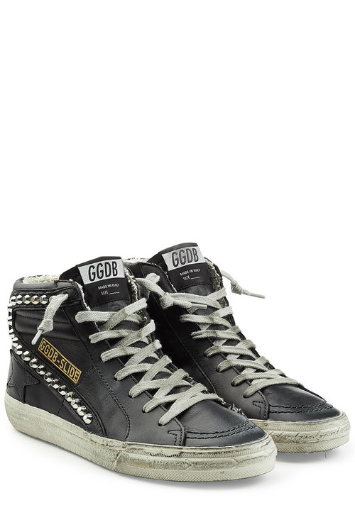 golden goose black high top with studs