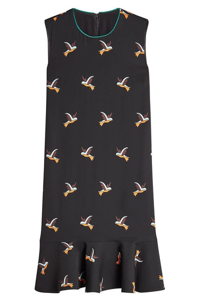 Victoria Victoria Beckham Hummingbird Print Flounce Hem Sleeveless Dress In Hummingbird Black & Multi