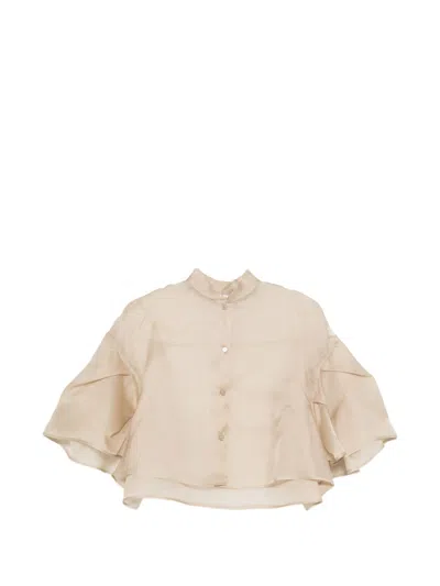 Max Mara Beige Solid Mandarin Collar Sweater In Neutral