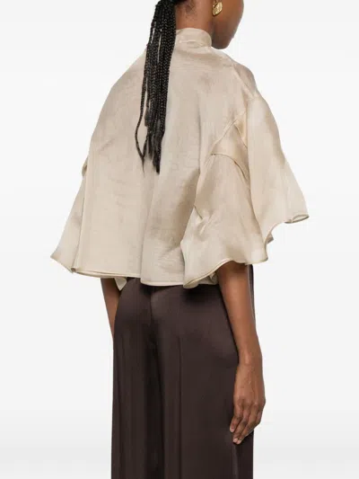 Max Mara Beige Solid Mandarin Collar Sweater In Neutral