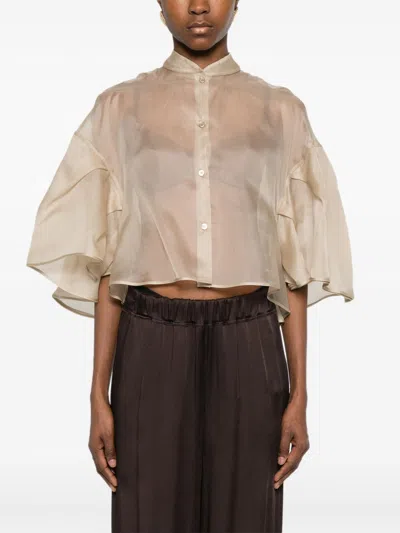 Max Mara Beige Solid Mandarin Collar Sweater In Neutral