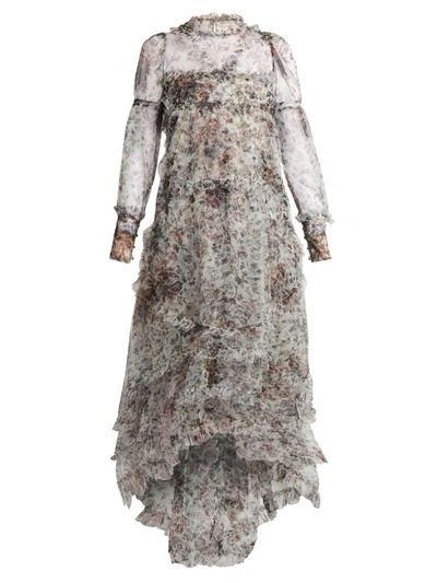 Erdem Stacey Hurst Rose-print Tiered Tulle Gown In White Print