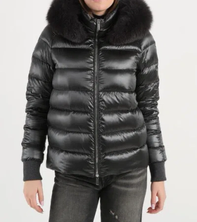 Moorer Short Cape In Dark Gray Cashmere Wool With Detachable Goose Down Jacket In Gray