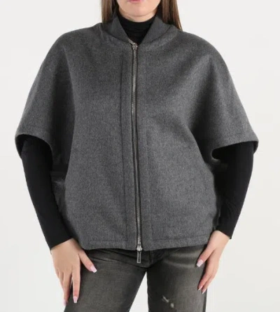 Moorer Short Cape In Dark Gray Cashmere Wool With Detachable Goose Down Jacket In Gray