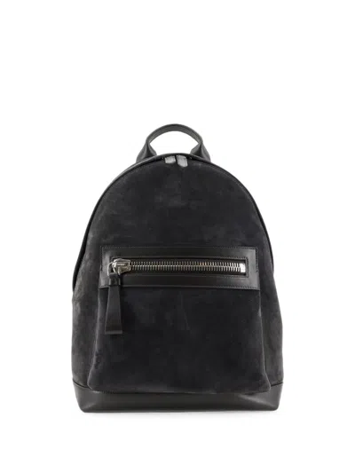 Tom Ford Suede Backpack With Maxi Zip On The Front In Black