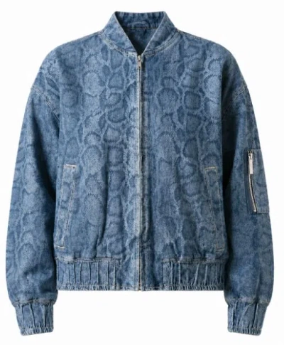 Liu •jo Denim Bomber Jacket With Python Print In Blue