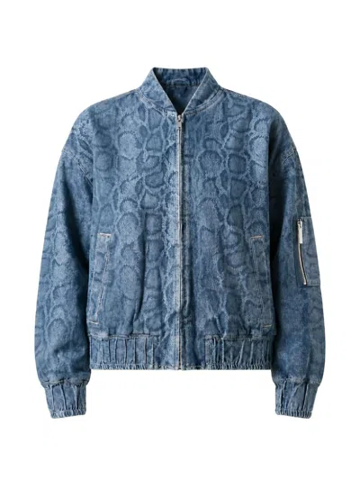 Liu •jo Denim Bomber Jacket With Python Print In Blue