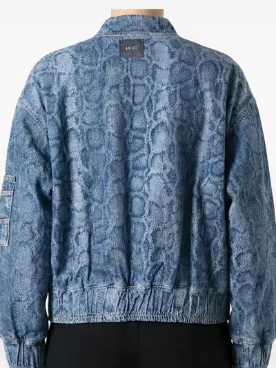 Liu •jo Denim Bomber Jacket With Python Print In Blue