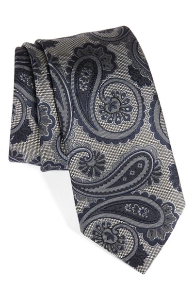 Brioni Paisley Silk Tie In Blue/ Grey
