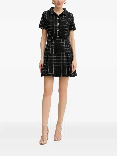 Morgan Check-pattern Button-up Mini Dress In Black