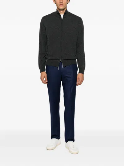 Corneliani 하이 넥 집업 스웨터 In Black