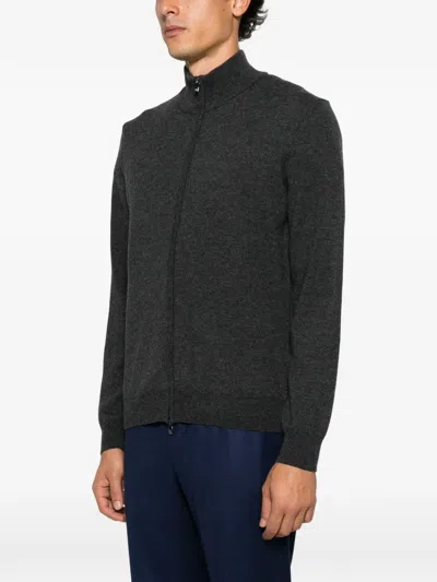Corneliani 하이 넥 집업 스웨터 In Black