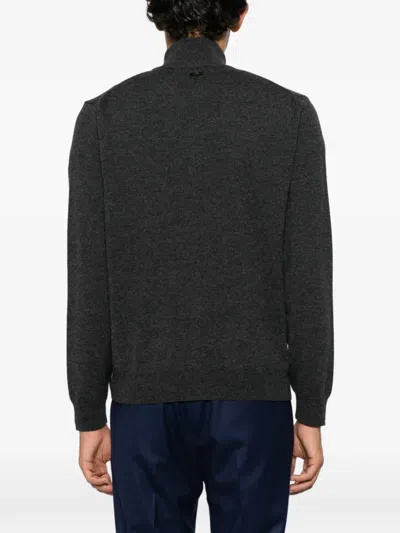 Corneliani 하이 넥 집업 스웨터 In Black