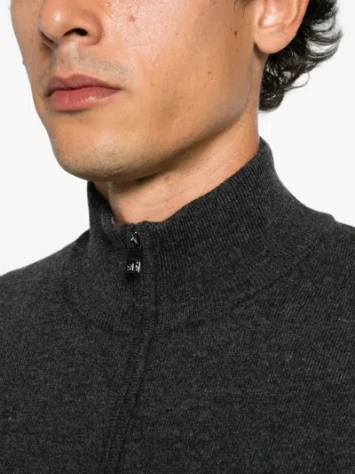 Corneliani 하이 넥 집업 스웨터 In Black