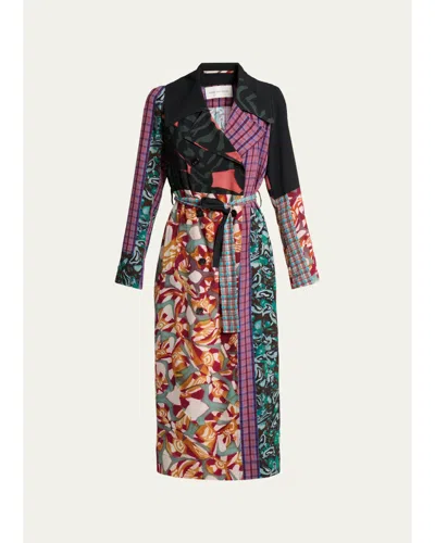 Dries Van Noten Rolano Patchwork Double-breasted Trench Coat In Multi