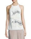 HALSTON HERITAGE HALTER EMBROIDERED CROSS-BACK TOP, EGGSHELL