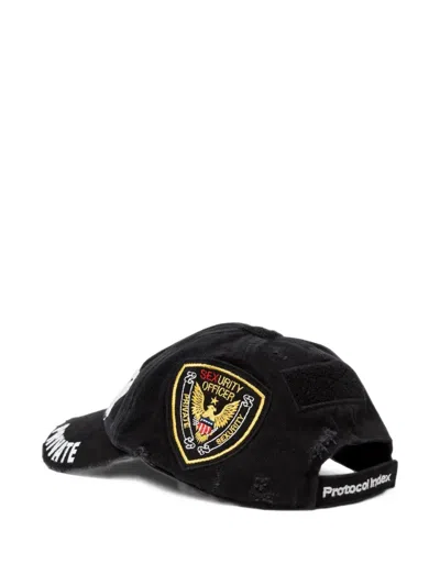 Protocol Index Graphic-embroidered Distressed Cap In Gray