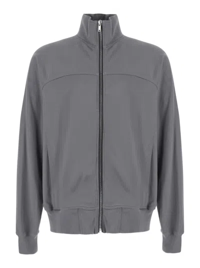 Rick Owens Grey Zip Up Solid Sweatshirt In Gray