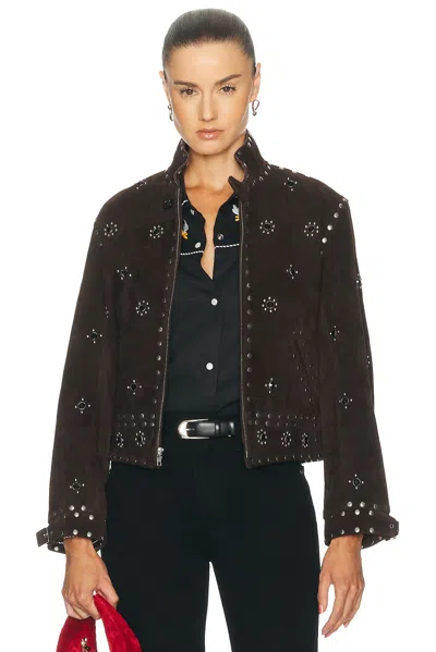 Bode Studded Howard Suede Jacket In Brown Multi