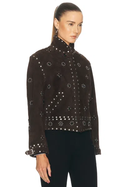 Bode Studded Howard Suede Jacket In Brown Multi