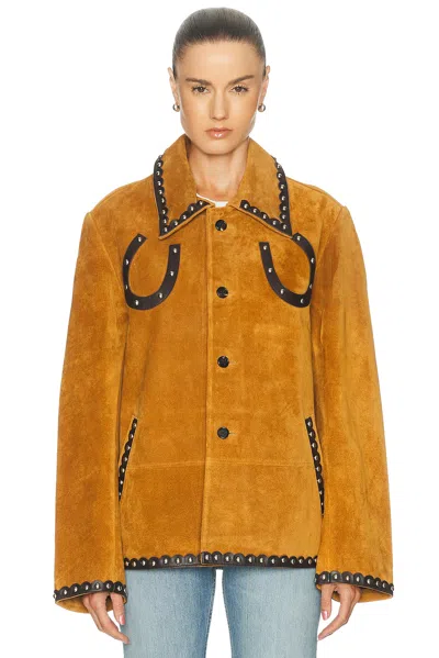 Bode Carson Suede Jacket In Tan Brown