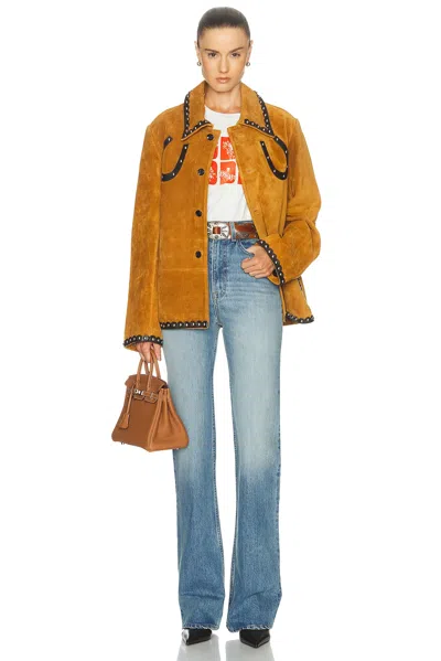 Bode Carson Suede Jacket In Tan Brown
