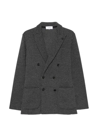 Lardini Double-breasted Jacket With Chevron Pattern In Gray