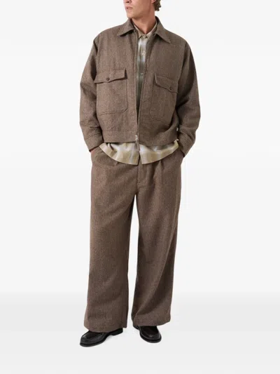 Universal Works E130 Herringbone Jacket In Brown