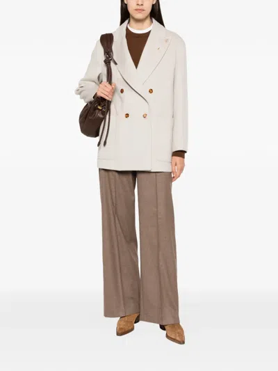 Herno Double-breasted Peak-lapel Coat In Neutral