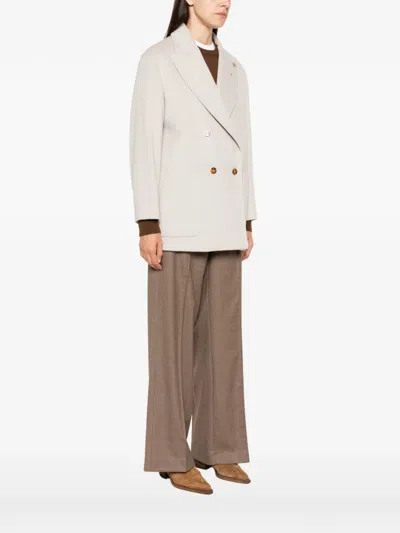 Herno Double-breasted Peak-lapel Coat In Neutral