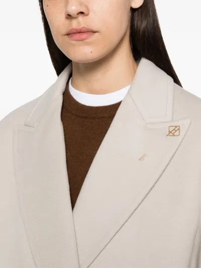 Herno Double-breasted Peak-lapel Coat In Neutral