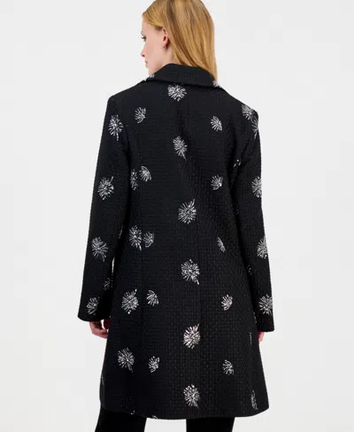 Cece Sequin-embellished Wool-blend Coat In Black