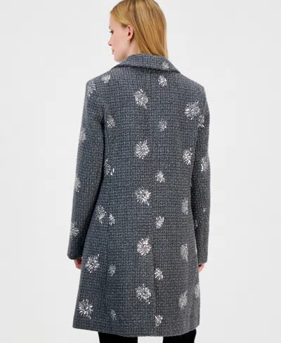 Cece Sequin-embellished Wool-blend Coat In Gray