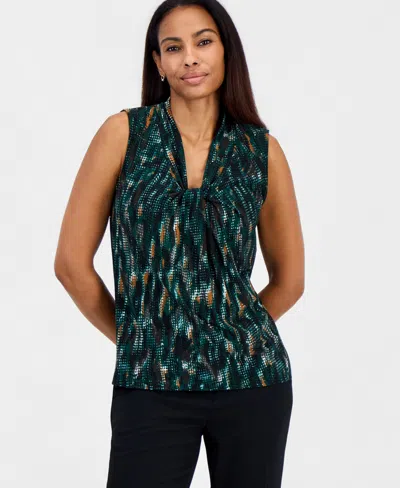 Kasper Plus Size Knot Front Printed Blouse In Multi