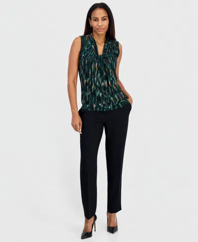 Kasper Plus Size Knot Front Printed Blouse In Multi
