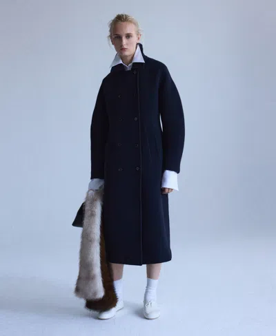 Mango Double-breasted Virgin Wool Coat In Blue
