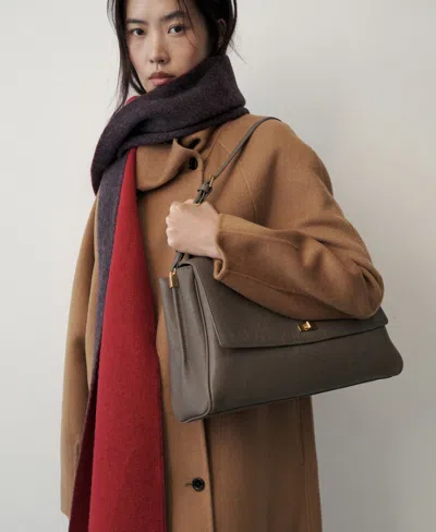 Mango Selection Medium Leather Flap Shoulder Bag In Grey