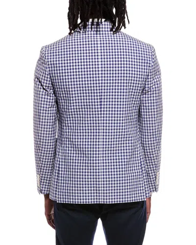 Canali Check Silk-blend Jacket In Blue