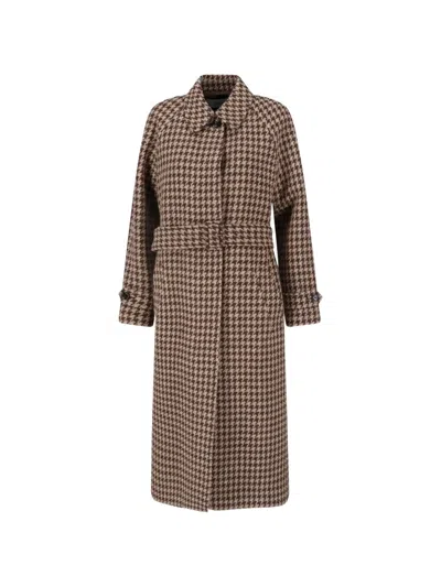 Lardini Houndstooth-pattern Belted Coat In Neutral