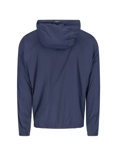 Herno Hooded Coat Drawstring Hood Elastic Cuffs In Blue