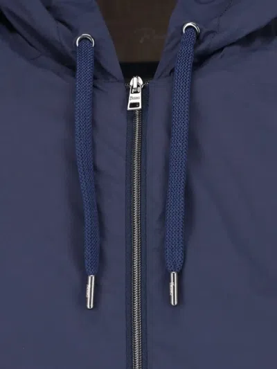 Herno Hooded Coat Drawstring Hood Elastic Cuffs In Blue