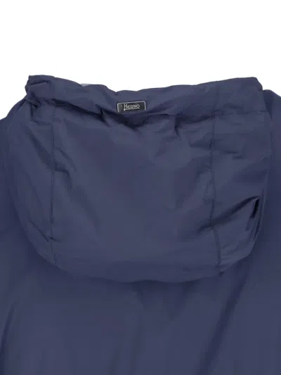 Herno Hooded Coat Drawstring Hood Elastic Cuffs In Blue