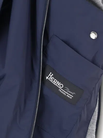 Herno Hooded Coat Drawstring Hood Elastic Cuffs In Blue