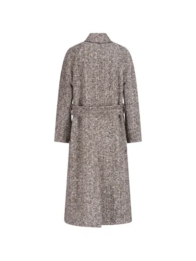 Lardini X Sugar Herringbone-pattern Belted Coat In Neutral